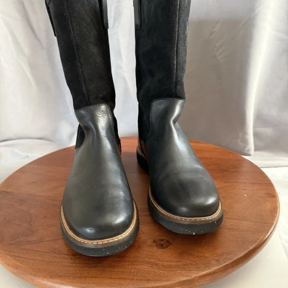 Clark's  Black Glick Elmfield Mid-Calf Leather/Suede casual Boots Women's Sz 10